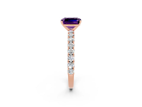 Rose gold Emerald Cut Diamond Pavé Band Solitaire Ring with Prong Setting_2