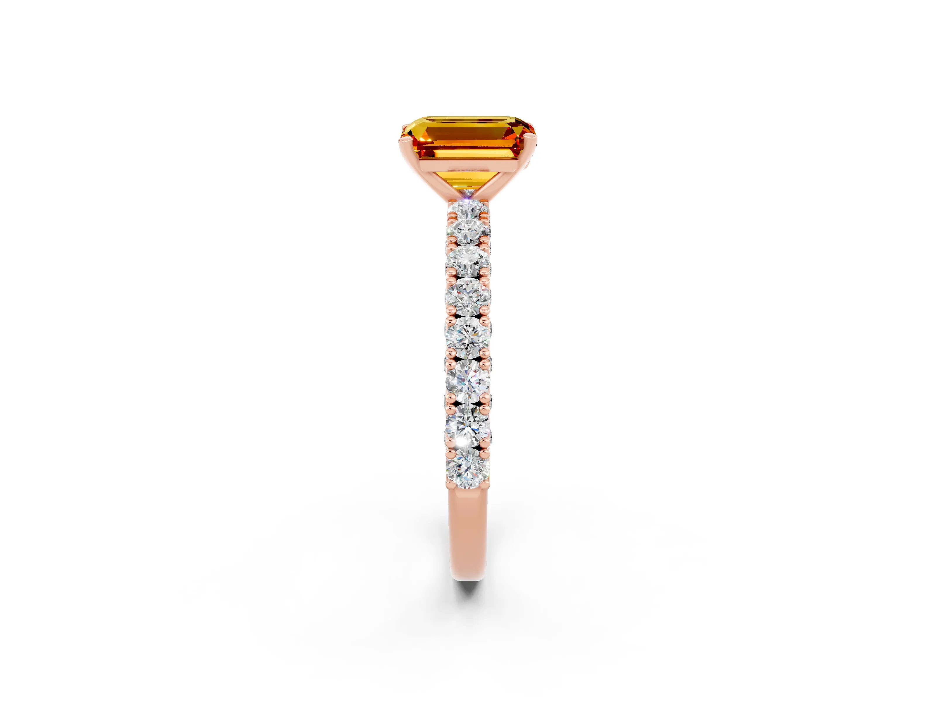 Rose gold Emerald Cut Diamond Pavé Band Solitaire Ring with Prong Setting_2