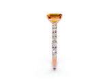 Rose gold Emerald Cut Diamond Pavé Band Solitaire Ring with Prong Setting_2