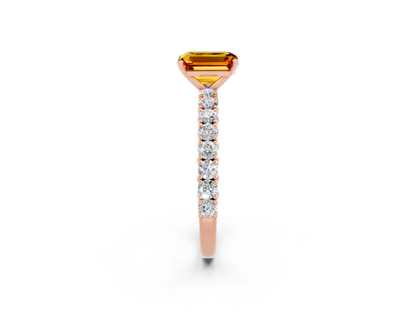 Rose gold Emerald Cut Diamond Pavé Band Solitaire Ring with Prong Setting