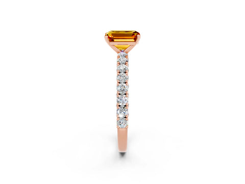 Rose gold Emerald Cut Diamond Pavé Band Solitaire Ring with Prong Setting_2