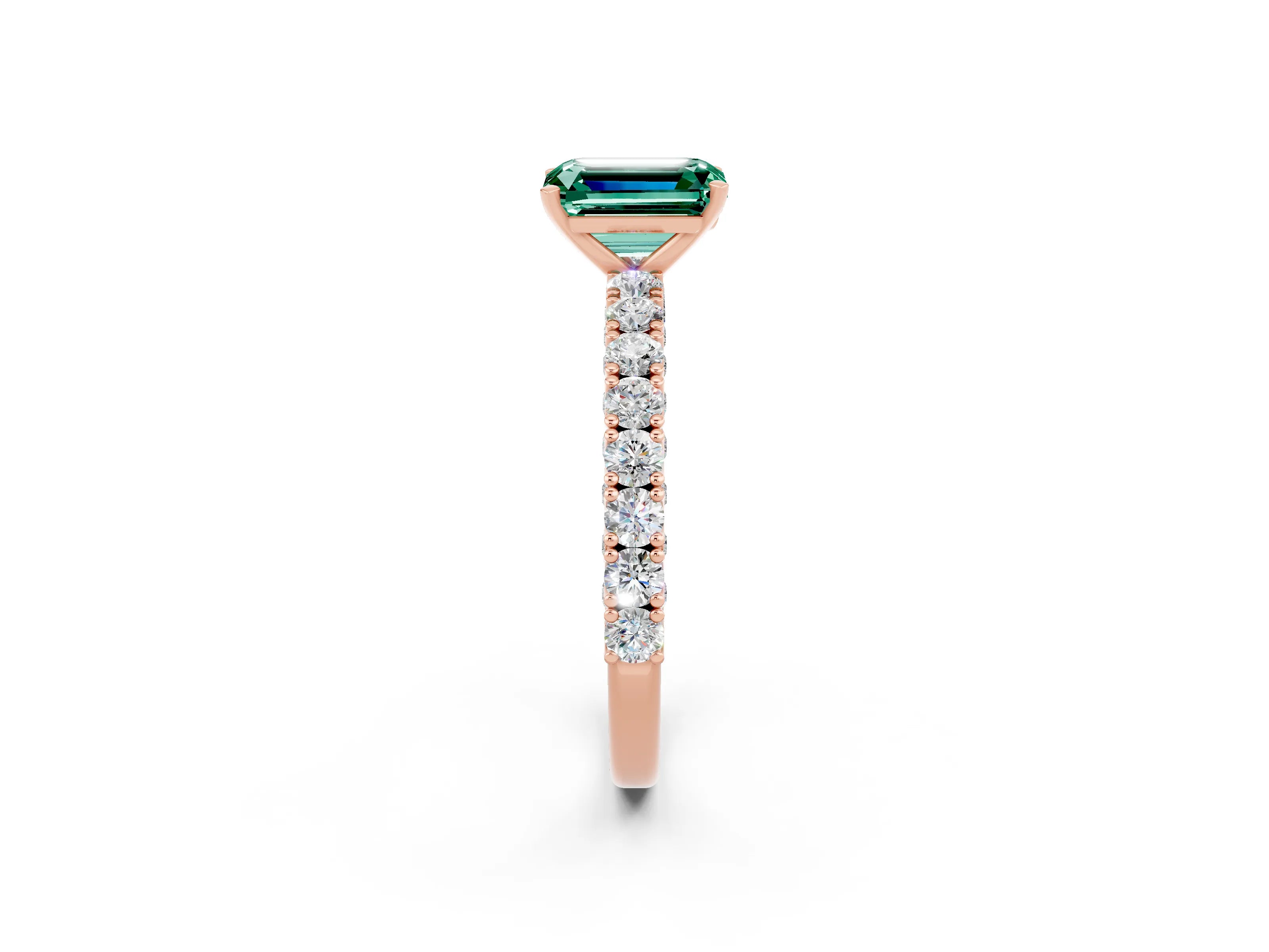 Rose gold Emerald Cut Diamond Pavé Band Solitaire Ring with Prong Setting_2