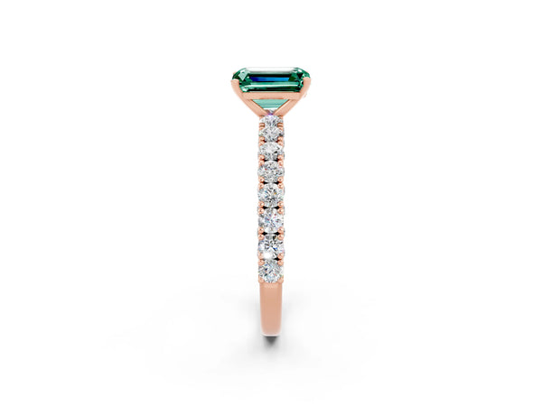 Rose gold Emerald Cut Diamond Pavé Band Solitaire Ring with Prong Setting