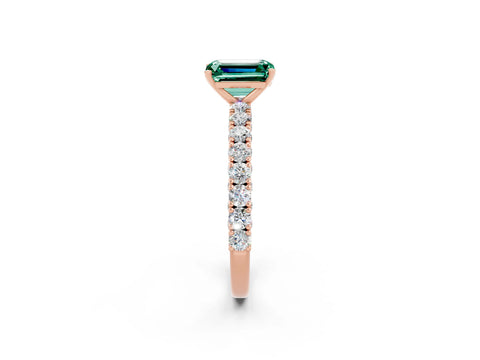 Rose gold Emerald Cut Diamond Pavé Band Solitaire Ring with Prong Setting_2
