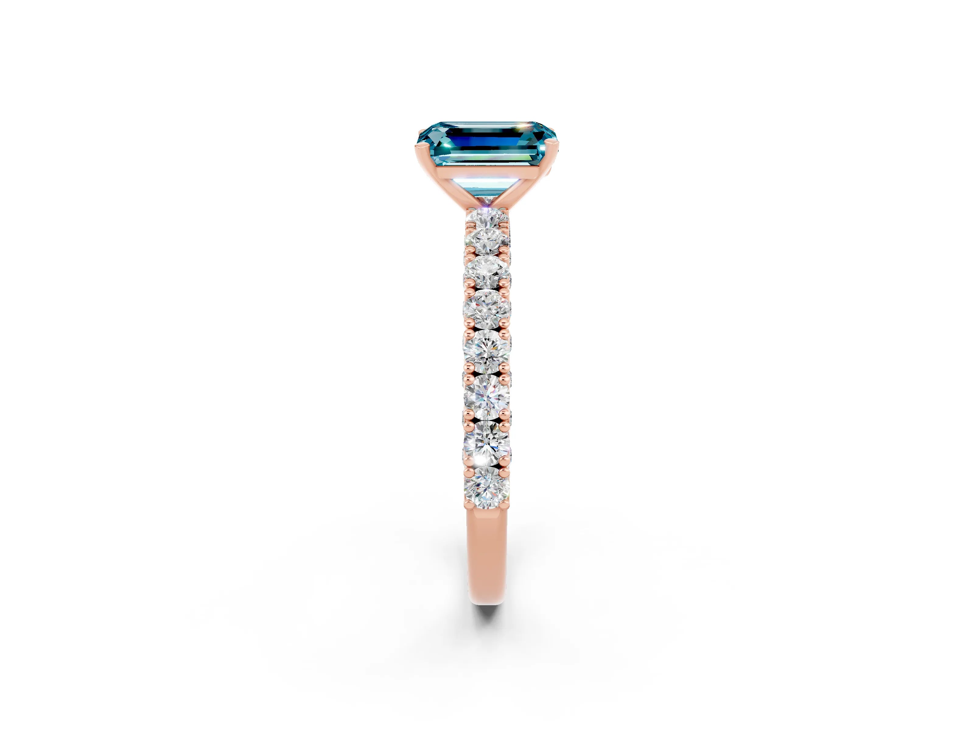 Rose gold Emerald Cut Diamond Pavé Band Solitaire Ring with Prong Setting_2