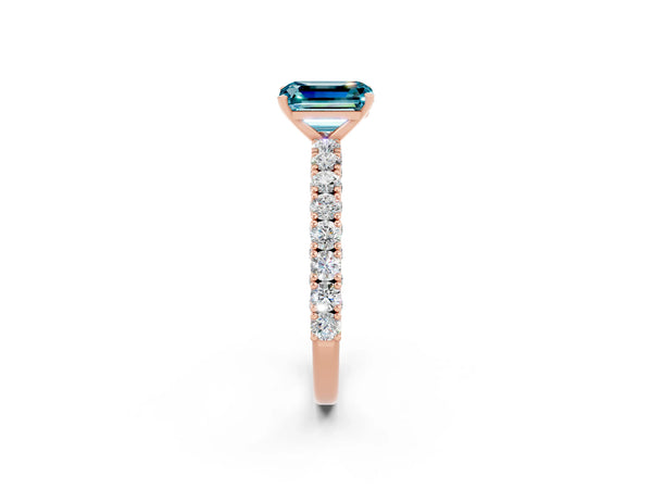 Rose gold Emerald Cut Diamond Pavé Band Solitaire Ring with Prong Setting