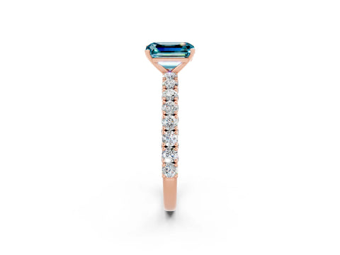 Rose gold Emerald Cut Diamond Pavé Band Solitaire Ring with Prong Setting_2