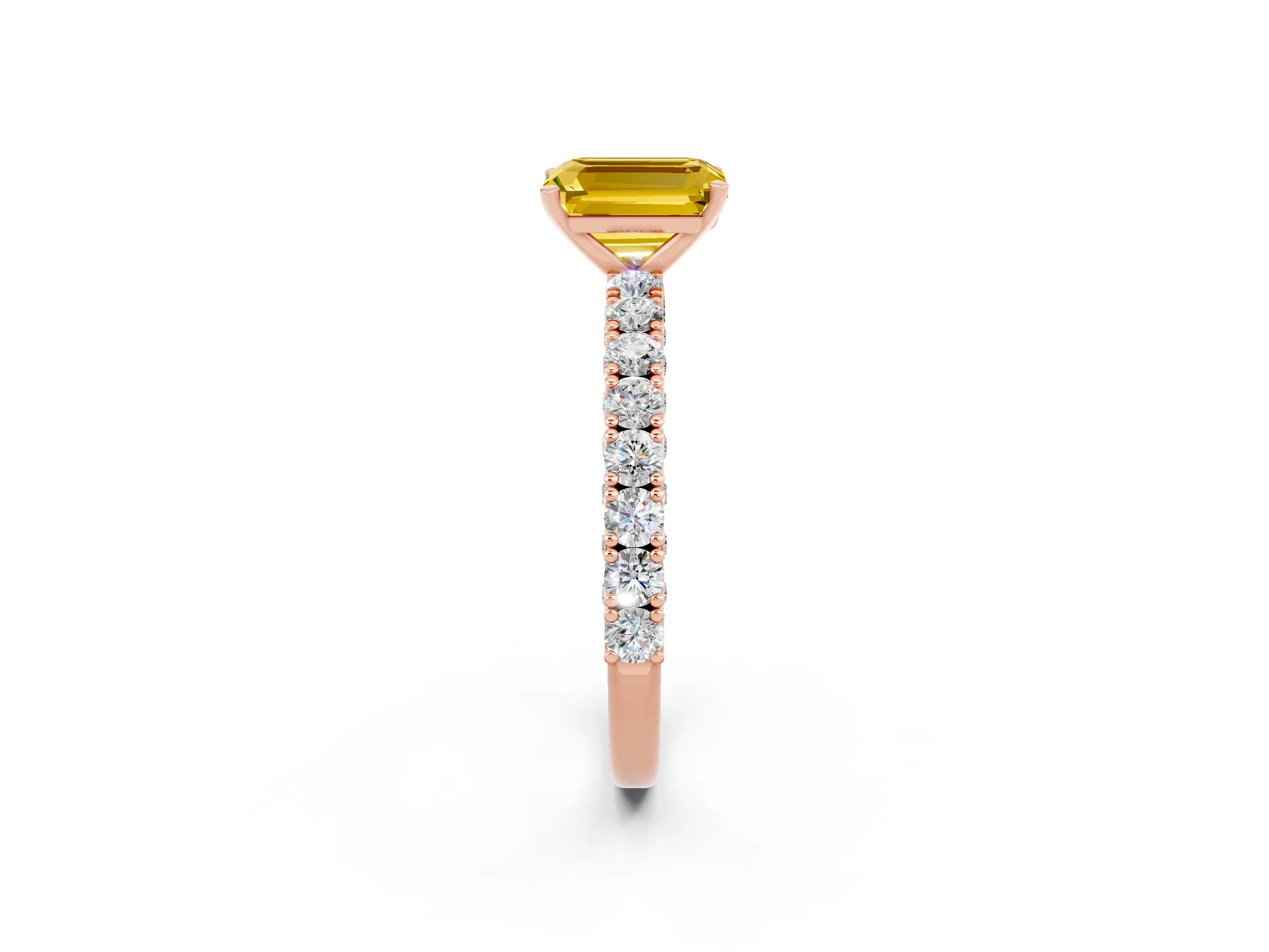 Rose gold Emerald Cut Diamond Pavé Band Solitaire Ring with Prong Setting_2