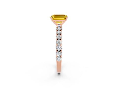 Rose gold Emerald Cut Diamond Pavé Band Solitaire Ring with Prong Setting_2