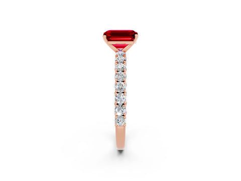 Rose gold Emerald Cut Diamond Pavé Band Solitaire Ring with Prong Setting_2