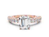 Rose gold Emerald Cut Diamond Pavé Band Solitaire Ring with Prong Setting
