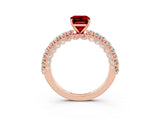 Rose gold Emerald Cut Diamond Pavé Band Solitaire Ring with Prong Setting_3