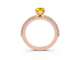 Rose gold Emerald Cut Diamond Pavé Band Solitaire Ring with Prong Setting_3