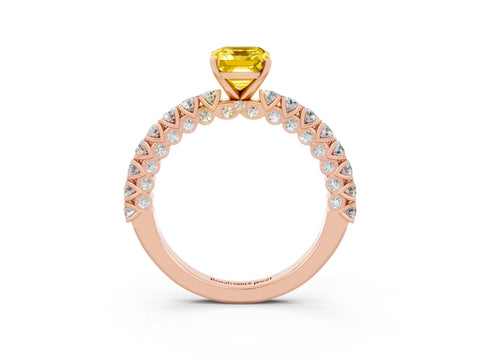 Rose gold Emerald Cut Diamond Pavé Band Solitaire Ring with Prong Setting_3