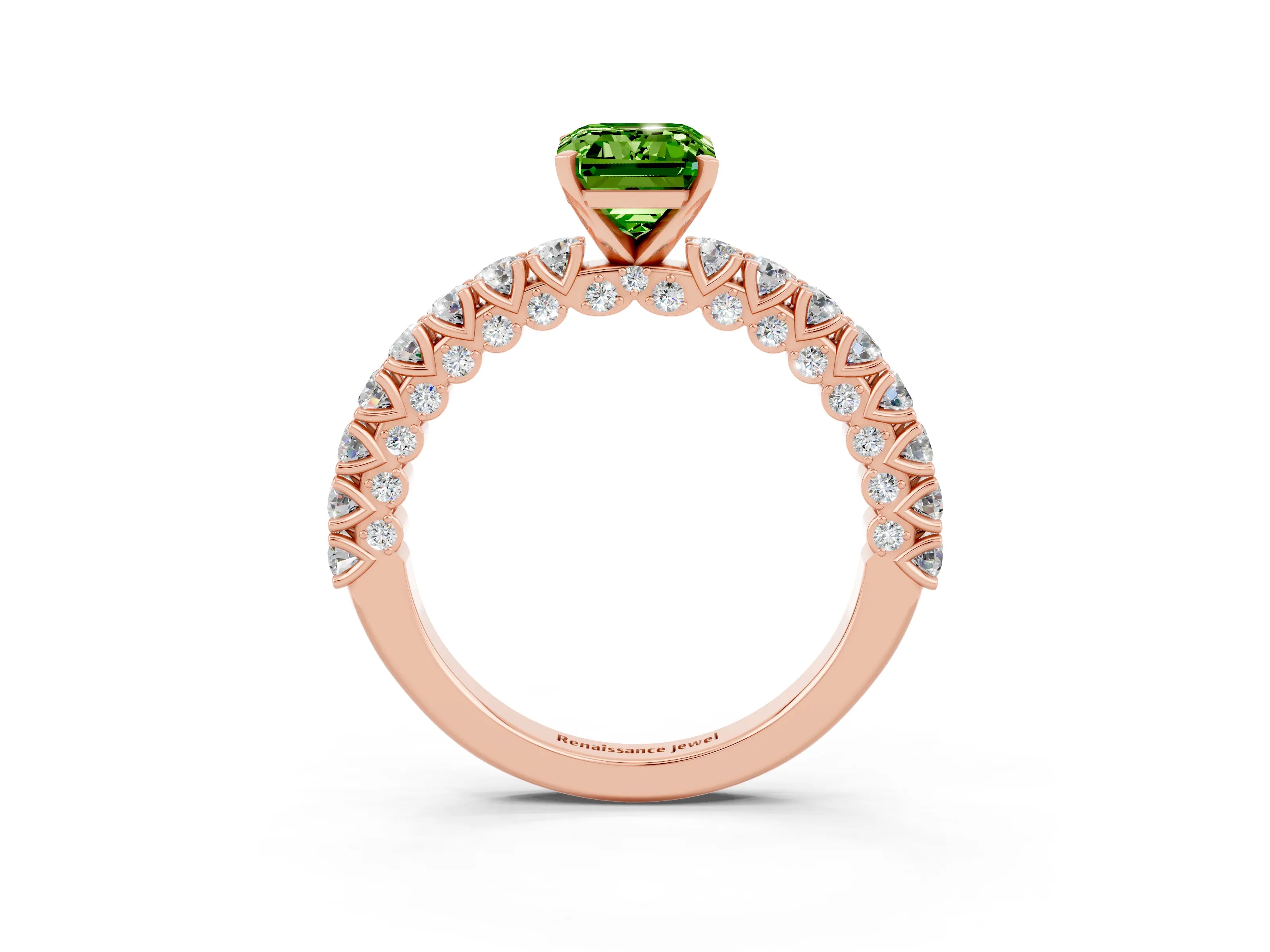 Rose gold Emerald Cut Diamond Pavé Band Solitaire Ring with Prong Setting_3