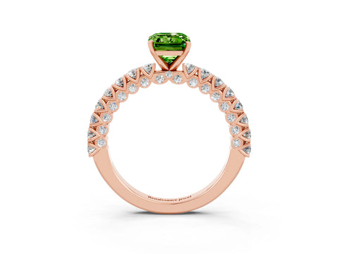Rose gold Emerald Cut Diamond Pavé Band Solitaire Ring with Prong Setting_3
