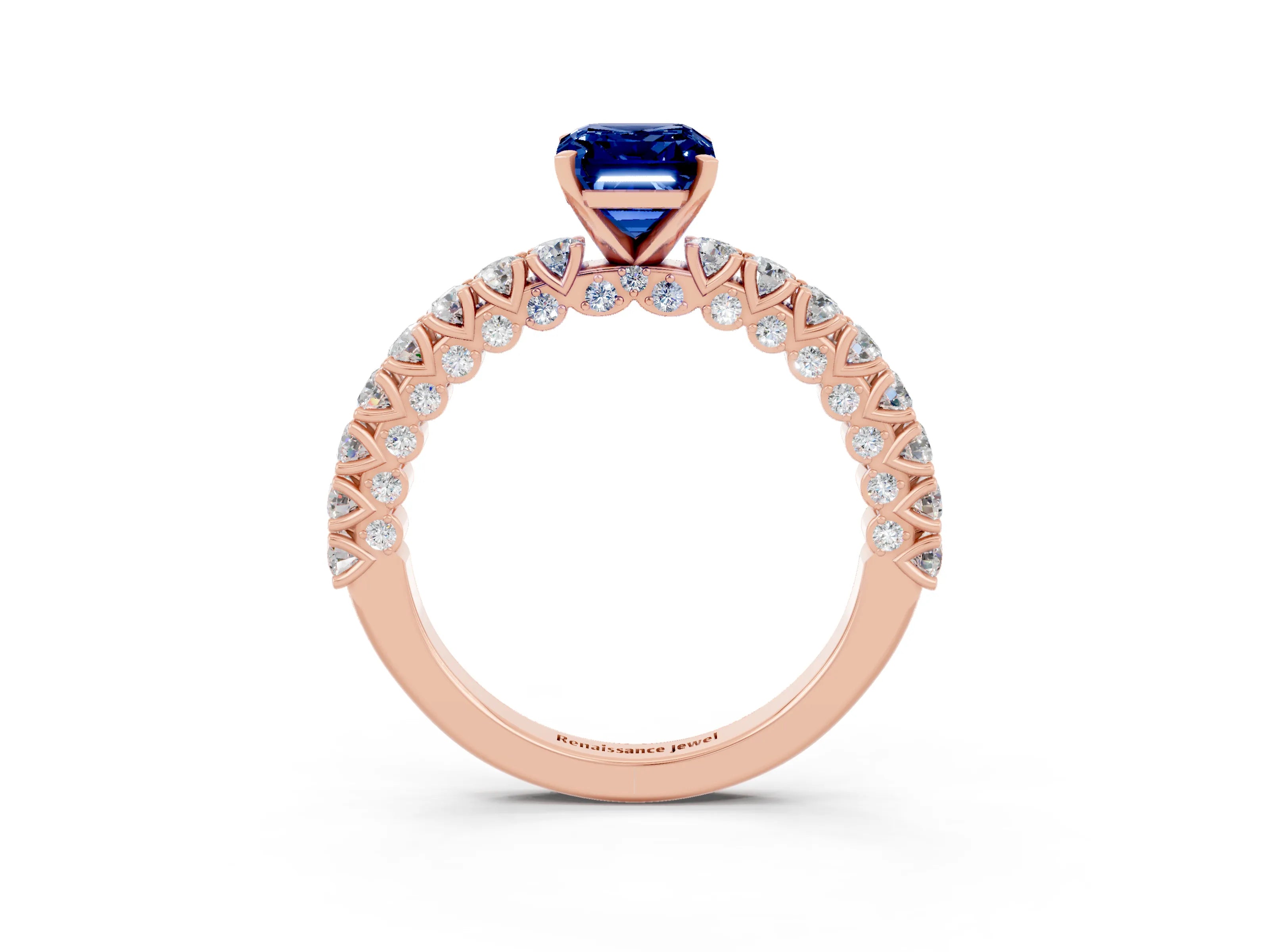 Rose gold Emerald Cut Diamond Pavé Band Solitaire Ring with Prong Setting_3
