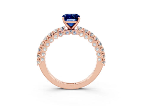 Rose gold Emerald Cut Diamond Pavé Band Solitaire Ring with Prong Setting_3