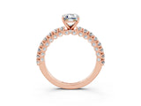 Rose gold Emerald Cut Diamond Pavé Band Solitaire Ring with Prong Setting_3