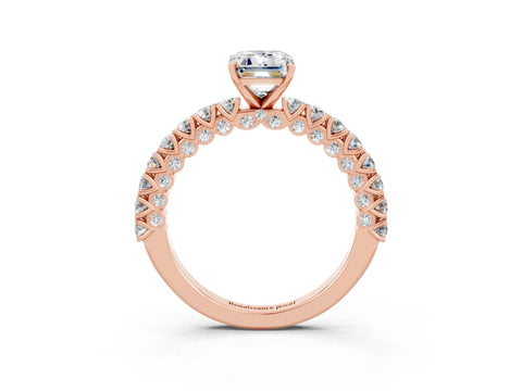 Rose gold Emerald Cut Diamond Pavé Band Solitaire Ring with Prong Setting_3