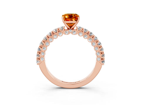 Rose gold Emerald Cut Diamond Pavé Band Solitaire Ring with Prong Setting_3