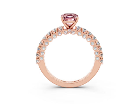 Rose gold Emerald Cut Diamond Pavé Band Solitaire Ring with Prong Setting_3