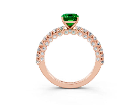 Rose gold Emerald Cut Diamond Pavé Band Solitaire Ring with Prong Setting_3