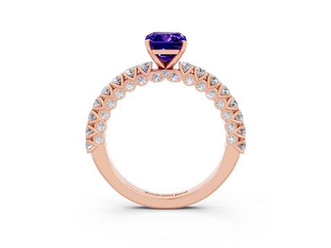 Rose gold Emerald Cut Diamond Pavé Band Solitaire Ring with Prong Setting_3