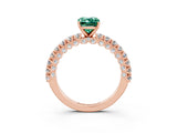 Rose gold Emerald Cut Diamond Pavé Band Solitaire Ring with Prong Setting_3