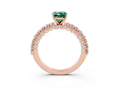 Rose gold Emerald Cut Diamond Pavé Band Solitaire Ring with Prong Setting_3