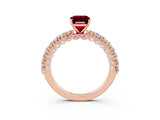 Rose gold Emerald Cut Diamond Pavé Band Solitaire Ring with Prong Setting_3