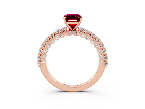 Rose gold Emerald Cut Diamond Pavé Band Solitaire Ring with Prong Setting_3