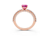 Rose gold Emerald Cut Diamond Pavé Band Solitaire Ring with Prong Setting_3