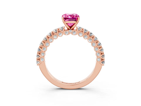 Rose gold Emerald Cut Diamond Pavé Band Solitaire Ring with Prong Setting_3
