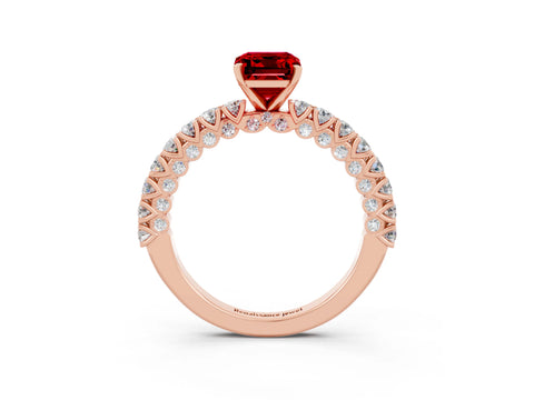 Rose gold Emerald Cut Diamond Pavé Band Solitaire Ring with Prong Setting_3