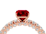 Rose gold Emerald Cut Diamond Pavé Band Solitaire Ring with Prong Setting_4