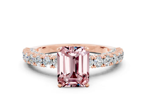 Rose gold Emerald Cut Diamond Pavé Band Solitaire Ring with Prong Setting