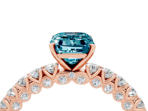 Rose gold Emerald Cut Diamond Pavé Band Solitaire Ring with Prong Setting_4