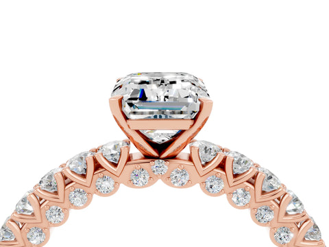 Rose gold Emerald Cut Diamond Pavé Band Solitaire Ring with Prong Setting_4