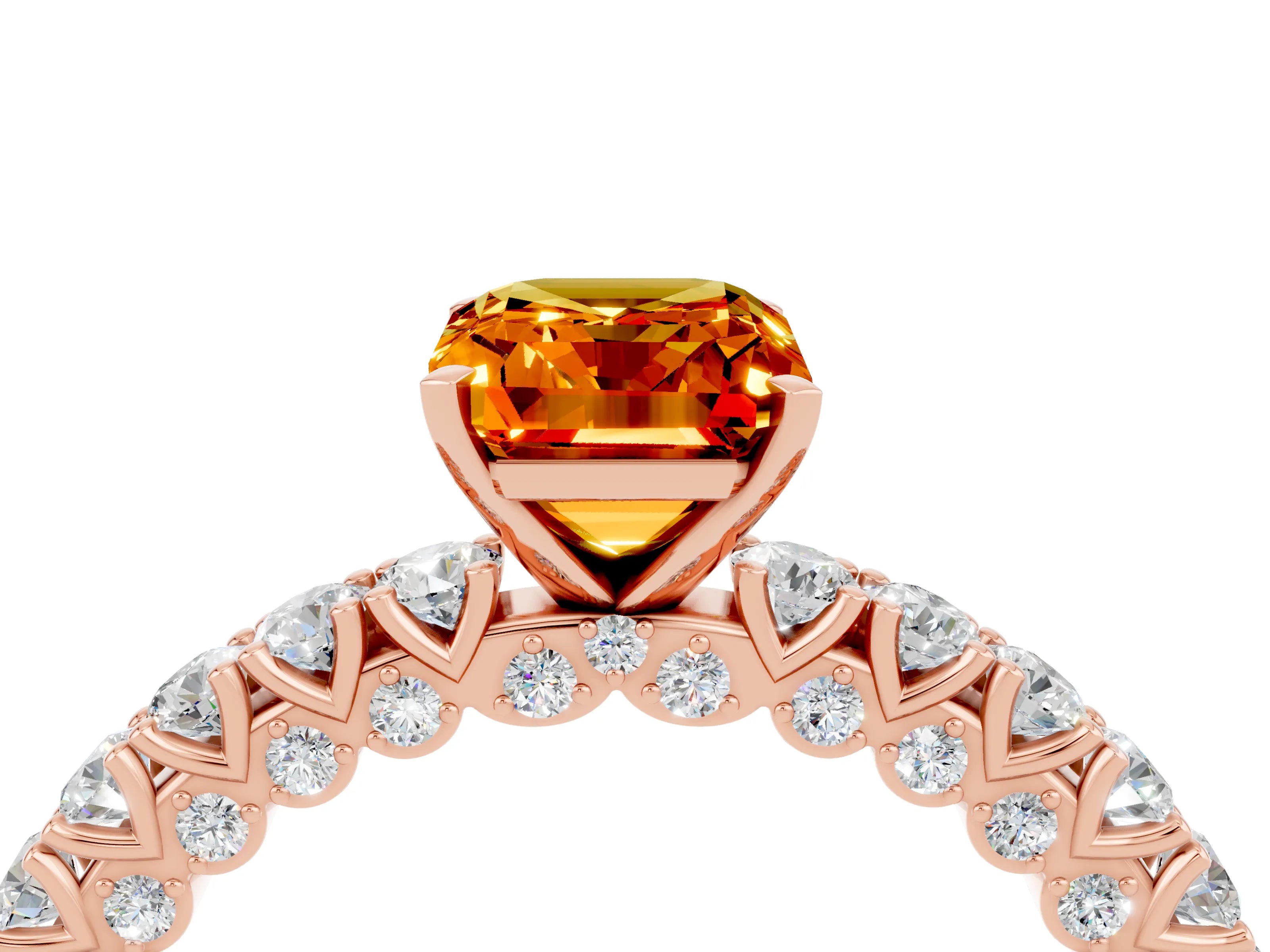 Rose gold Emerald Cut Diamond Pavé Band Solitaire Ring with Prong Setting_4