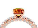 Rose gold Emerald Cut Diamond Pavé Band Solitaire Ring with Prong Setting_4