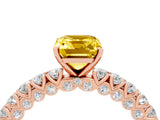 Rose gold Emerald Cut Diamond Pavé Band Solitaire Ring with Prong Setting_4