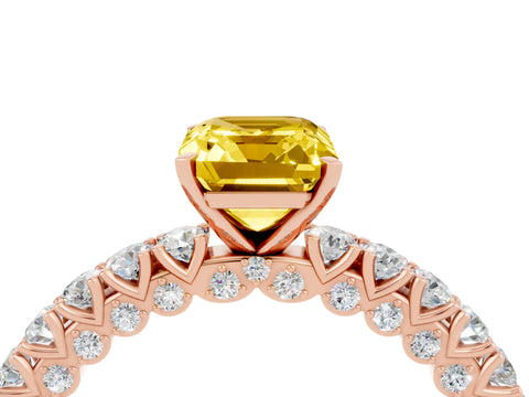 Rose gold Emerald Cut Diamond Pavé Band Solitaire Ring with Prong Setting_4