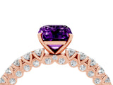 Rose gold Emerald Cut Diamond Pavé Band Solitaire Ring with Prong Setting_4
