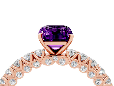 Rose gold Emerald Cut Diamond Pavé Band Solitaire Ring with Prong Setting_4