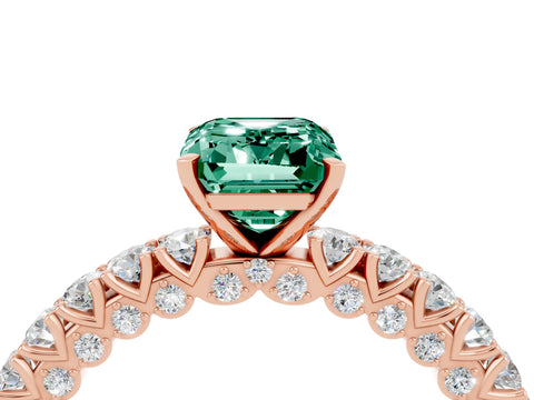 Rose gold Emerald Cut Diamond Pavé Band Solitaire Ring with Prong Setting_4