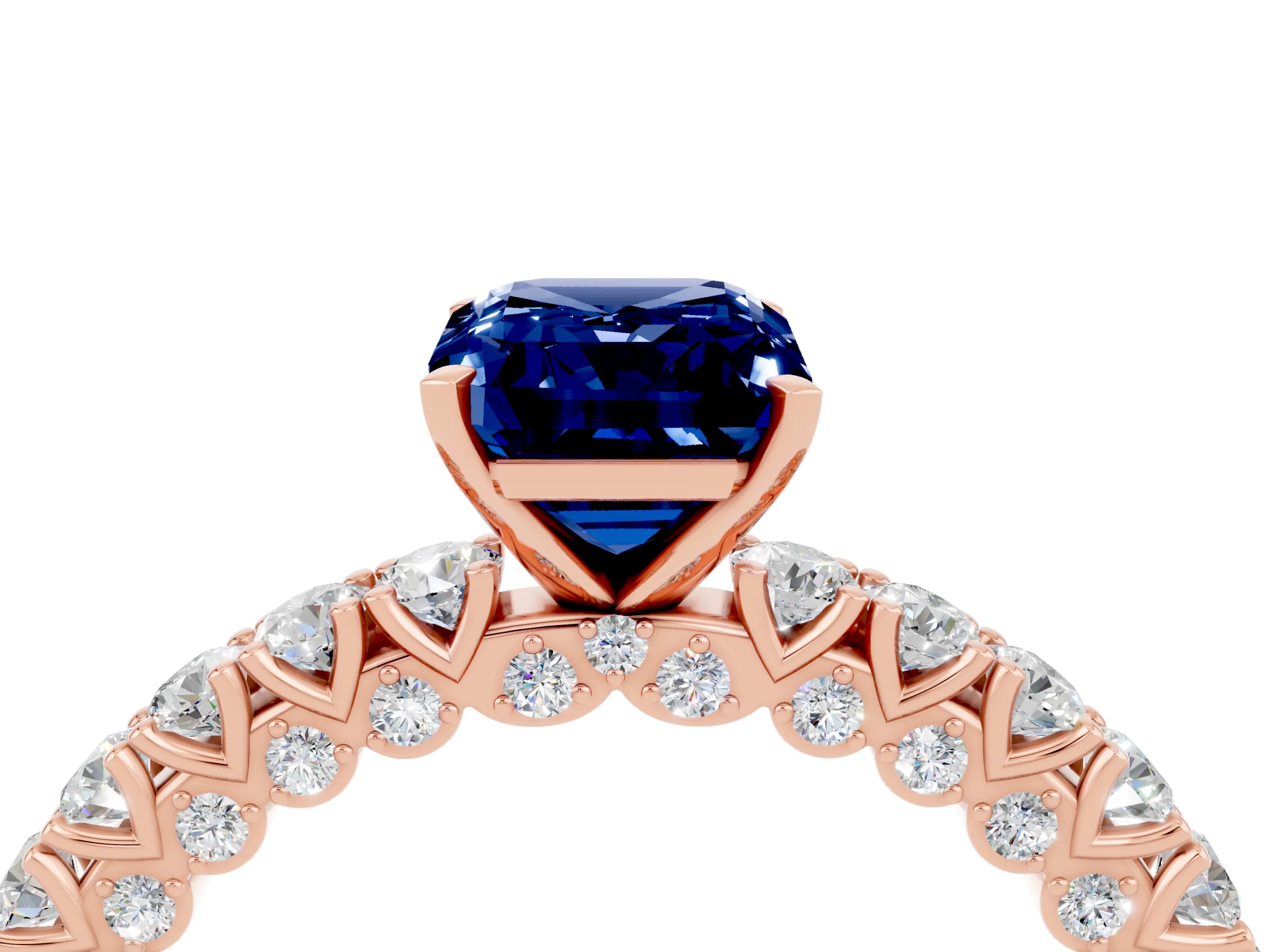 Rose gold Emerald Cut Diamond Pavé Band Solitaire Ring with Prong Setting_4