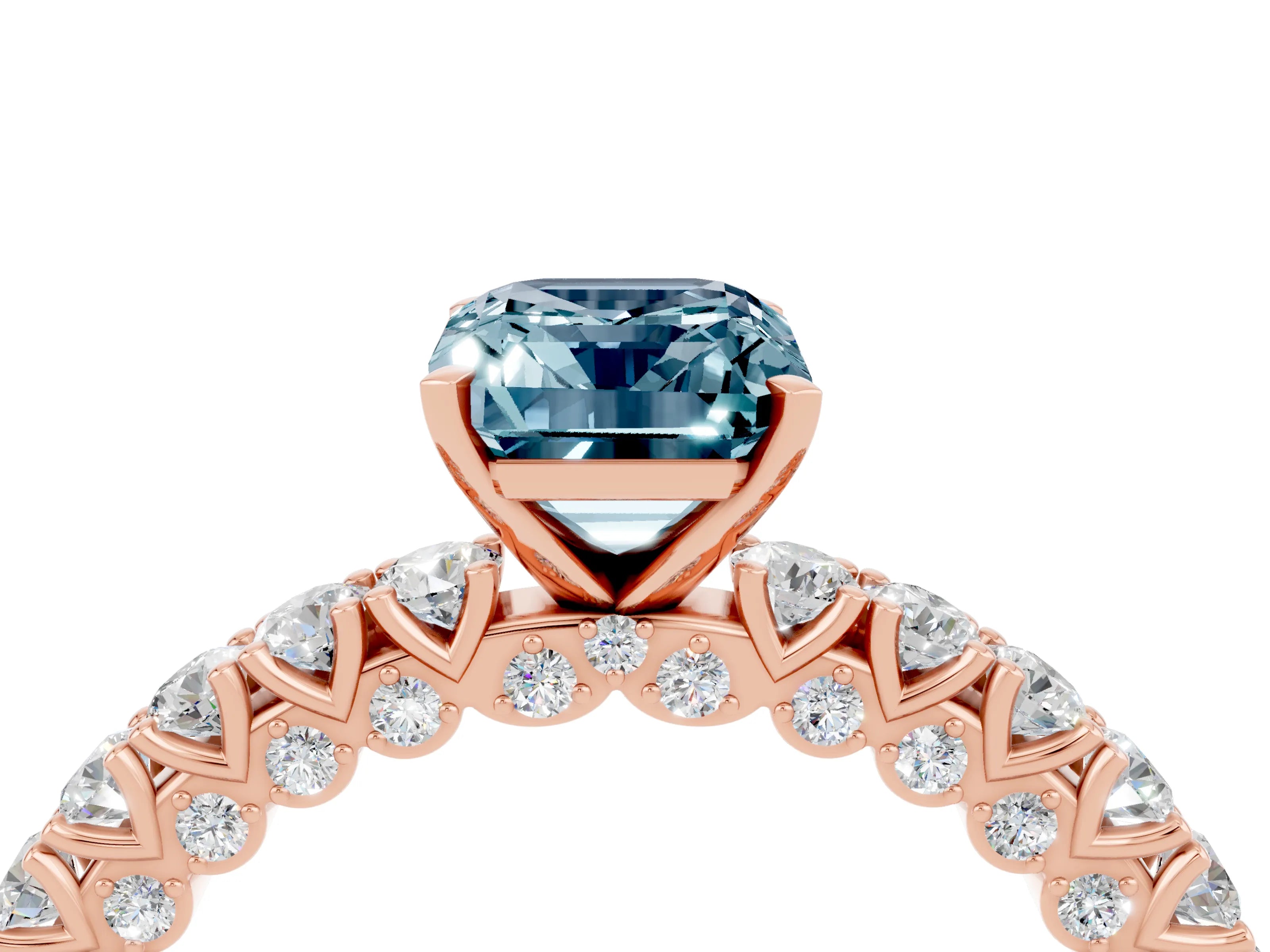 Rose gold Emerald Cut Diamond Pavé Band Solitaire Ring with Prong Setting_4