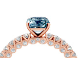 Rose gold Emerald Cut Diamond Pavé Band Solitaire Ring with Prong Setting_4