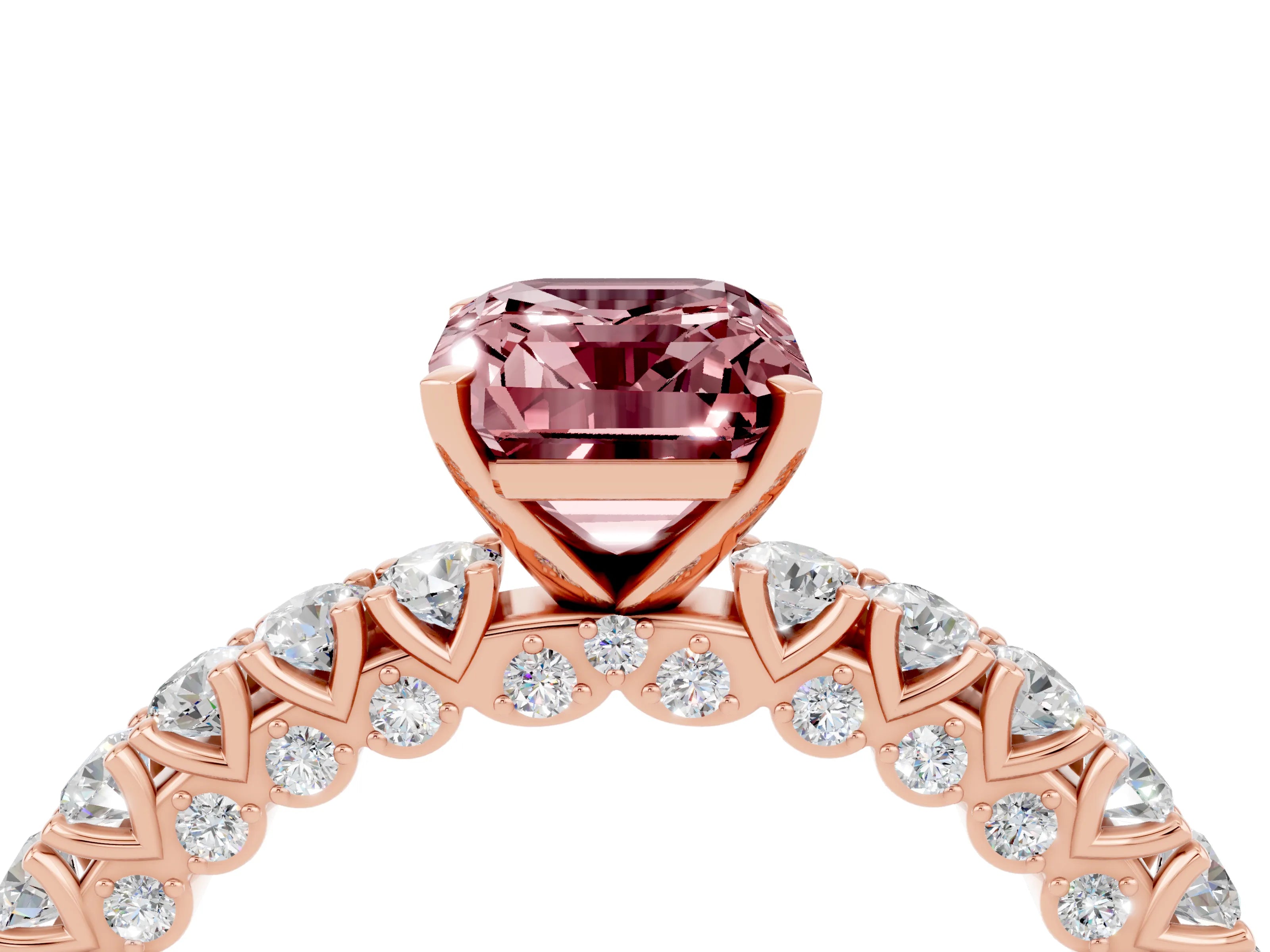 Rose gold Emerald Cut Diamond Pavé Band Solitaire Ring with Prong Setting_4